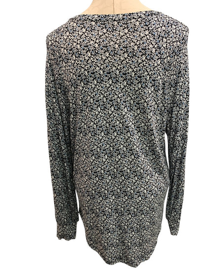 Medium LOFT Womens Soft Navy Blue Floral Print Long Sleeve Pullover Shirt