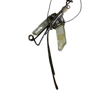 Quartz and Silvertone Handmade Artisan Brooch Pin Wire Wrap