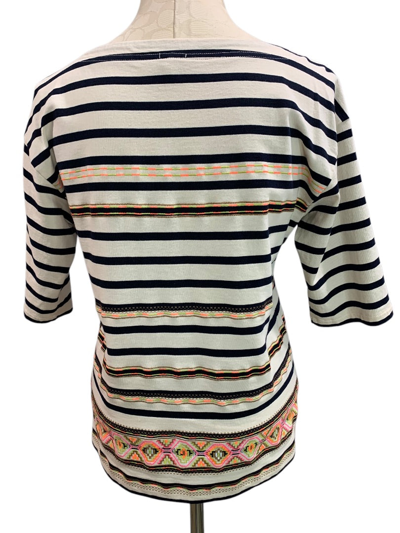 Medium J.Crew Womens Striped Aztec Shirt Pullover Short Sleeve Style 59784