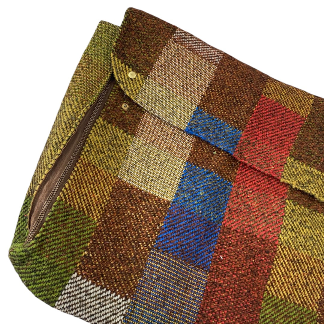 Vintage Tweed Blocked Portfolio Bag Case Side Zips Snap Closure 20"l x 15.5"h