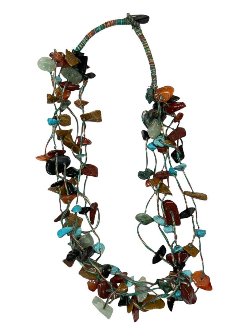 Mixed Chip Stone Turquoise Multistrand Chip Necklace Toggle Closure 16 Inch