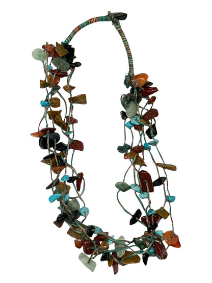 Mixed Chip Stone Turquoise Multistrand Chip Necklace Toggle Closure 16 Inch