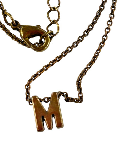 Delicate Copper Color 15 Inch Chain Necklace 2 Inch Extender "M" Pendant