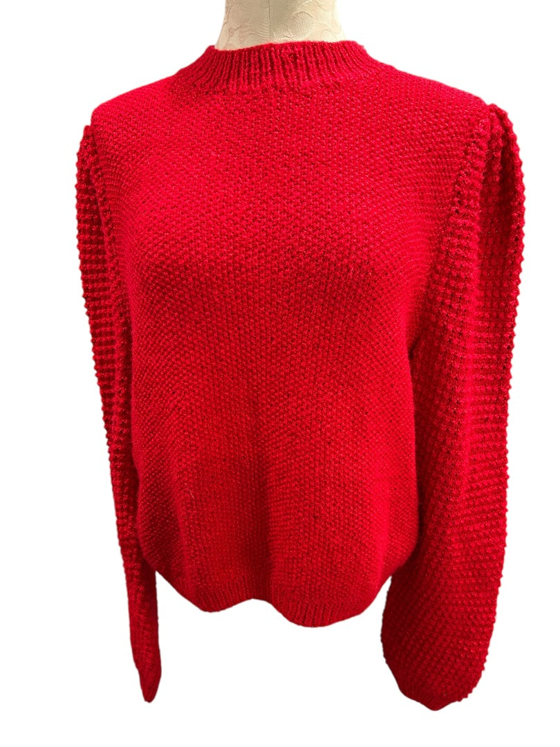 1960s Red Hand Knit Sweater Mock Neck Womens Soft