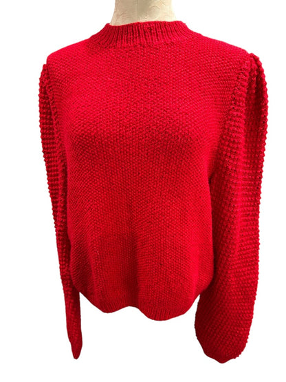1960s Red Hand Knit Sweater Mock Neck Womens Soft