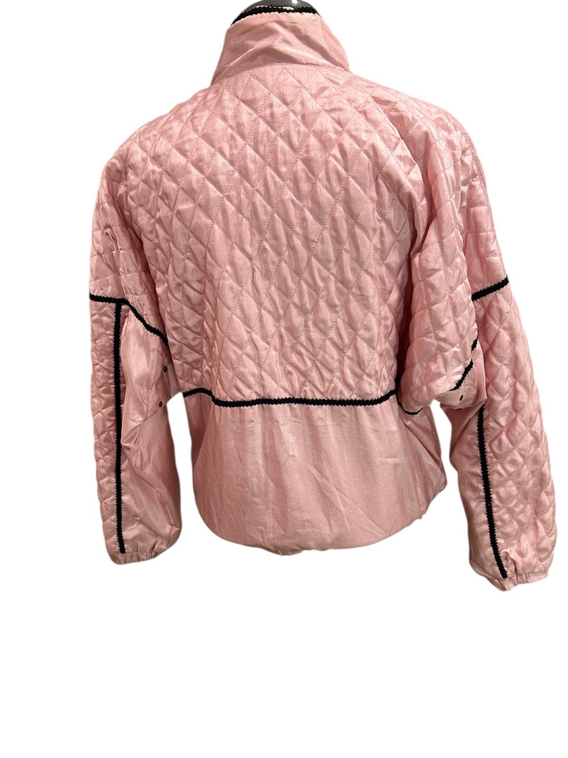 XS Tail Womens Track Jacket Pink Quilted Satin 80s Retro Zip Up Black Trim