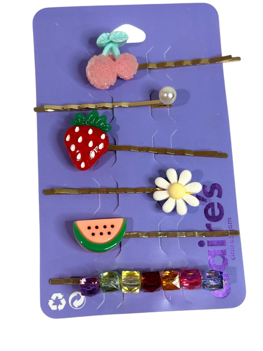 Claires New Fruit Bobby Pin Faux Pearl Set of 6 Flower