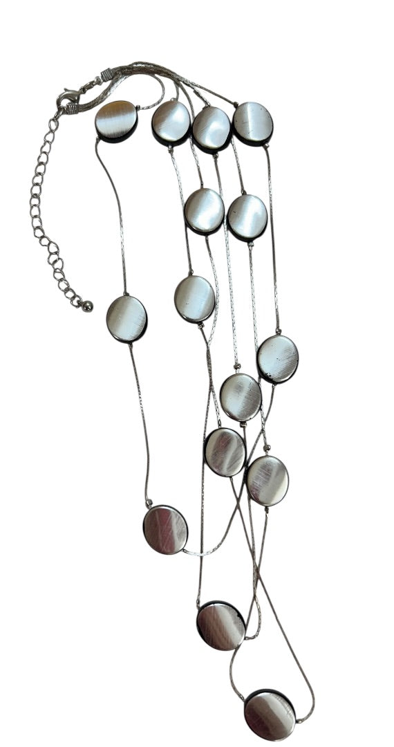 Lightweight Tiered Necklace Silvertone Black 17-20 Inch Lobster Clasp