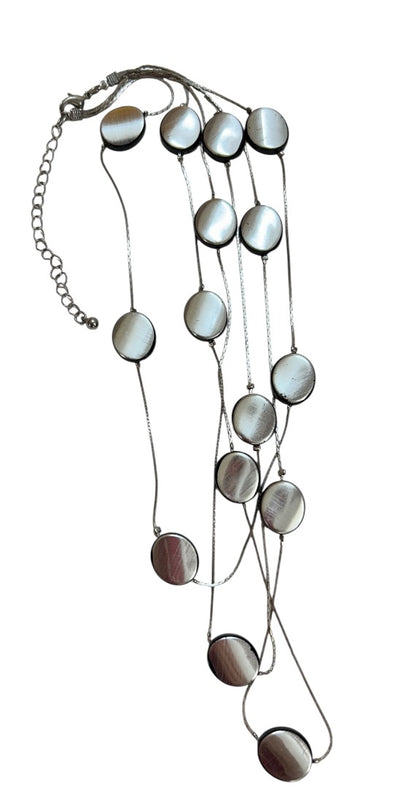 Lightweight Tiered Necklace Silvertone Black 17-20 Inch Lobster Clasp