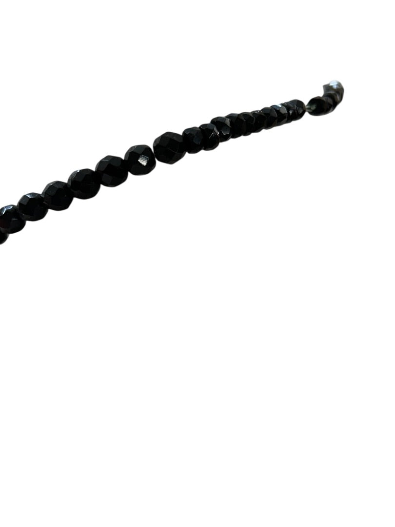 Vintage Jet Aurora Borealis Black Beaded Necklace Overhead 28 Inch