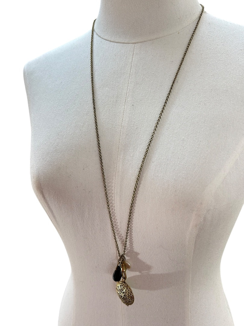 Mud Pie Goldtone Charm Necklace 30 Inch Locket Spring Clasp