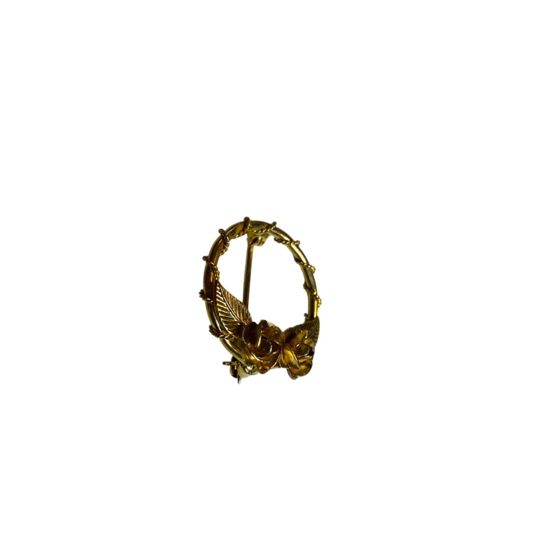 Vintage Goldtone Brooch Pin Wreath Rose 1 Inch Small