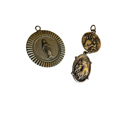 Lot of 3 Vintage Religious Medal Charm Pendants One Relic Mary