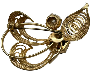 Vintage Goldtone Abstract Brooch Pin Blue Purple Filigree Swirt 2 Inch