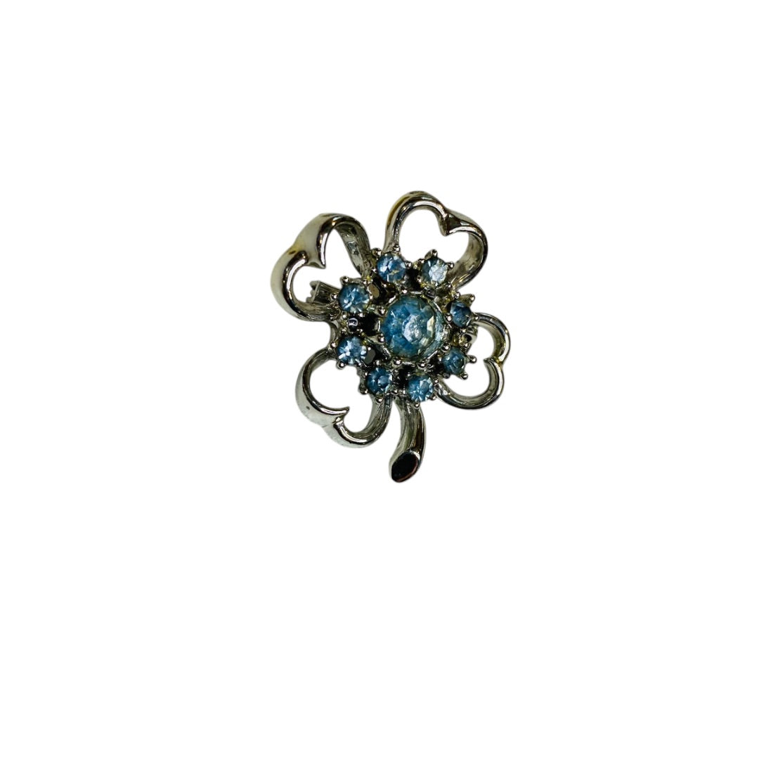 Vintage Silvertone 4 Leaf Clover Brooch Pin Light Blue 1.1 Inch