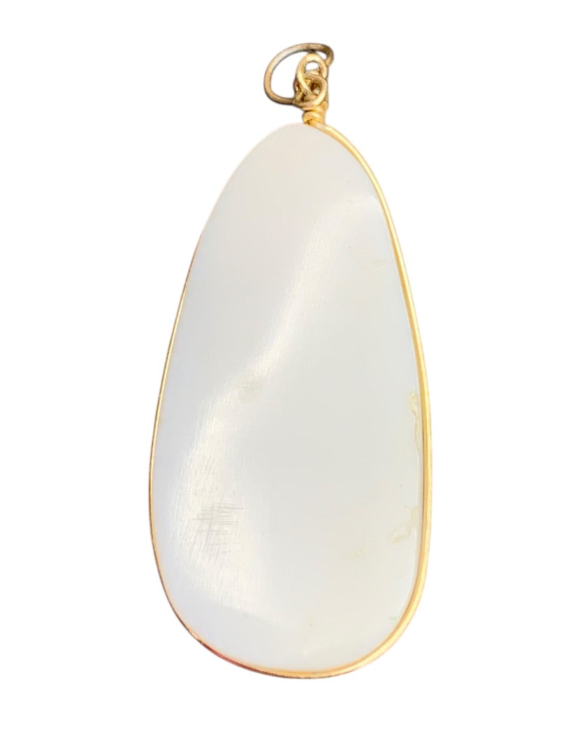 Blush Pink Polished Stone Pendant Goldtone Wire 2 Inch Drop