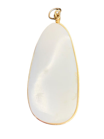 Blush Pink Polished Stone Pendant Goldtone Wire 2 Inch Drop