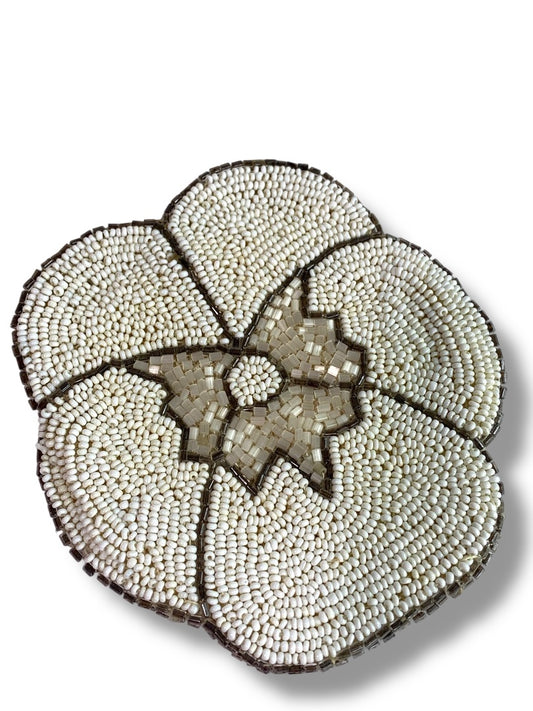 Vintage Beaded White Flower Small Pouch Snap Top Coin Purse 4 Inch