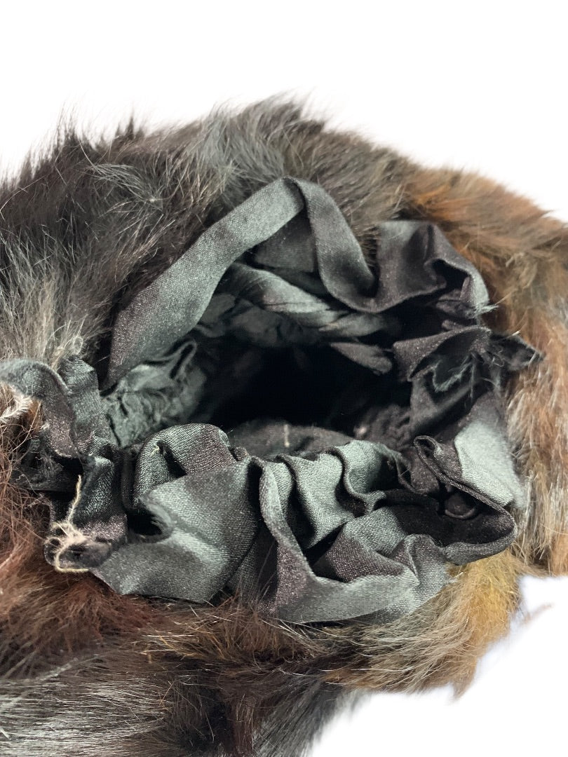 1960s Beaver Fur Muff Warm Winter Vintage Hand Warmer Brown 12 Inch