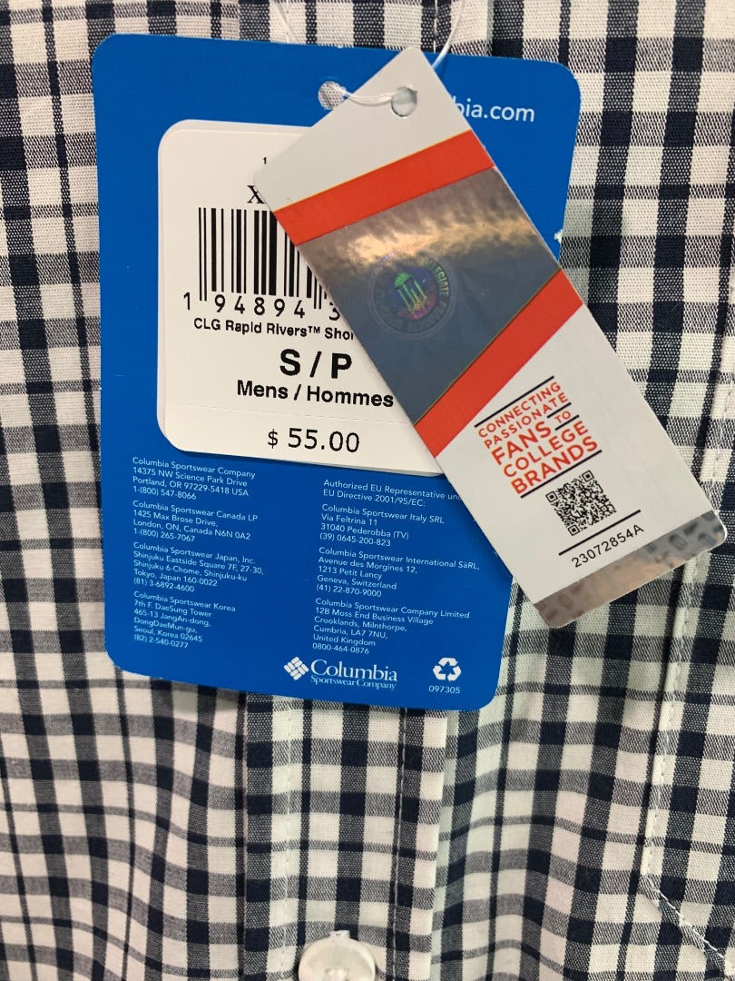 Small Columbia Mens New Penn State Button Down Short Sleeve Checked