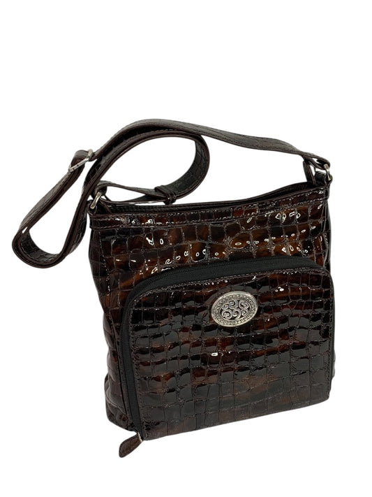 Brighton Cher Front Wallet Organizer Patent Leather Brown Crossbody Bag