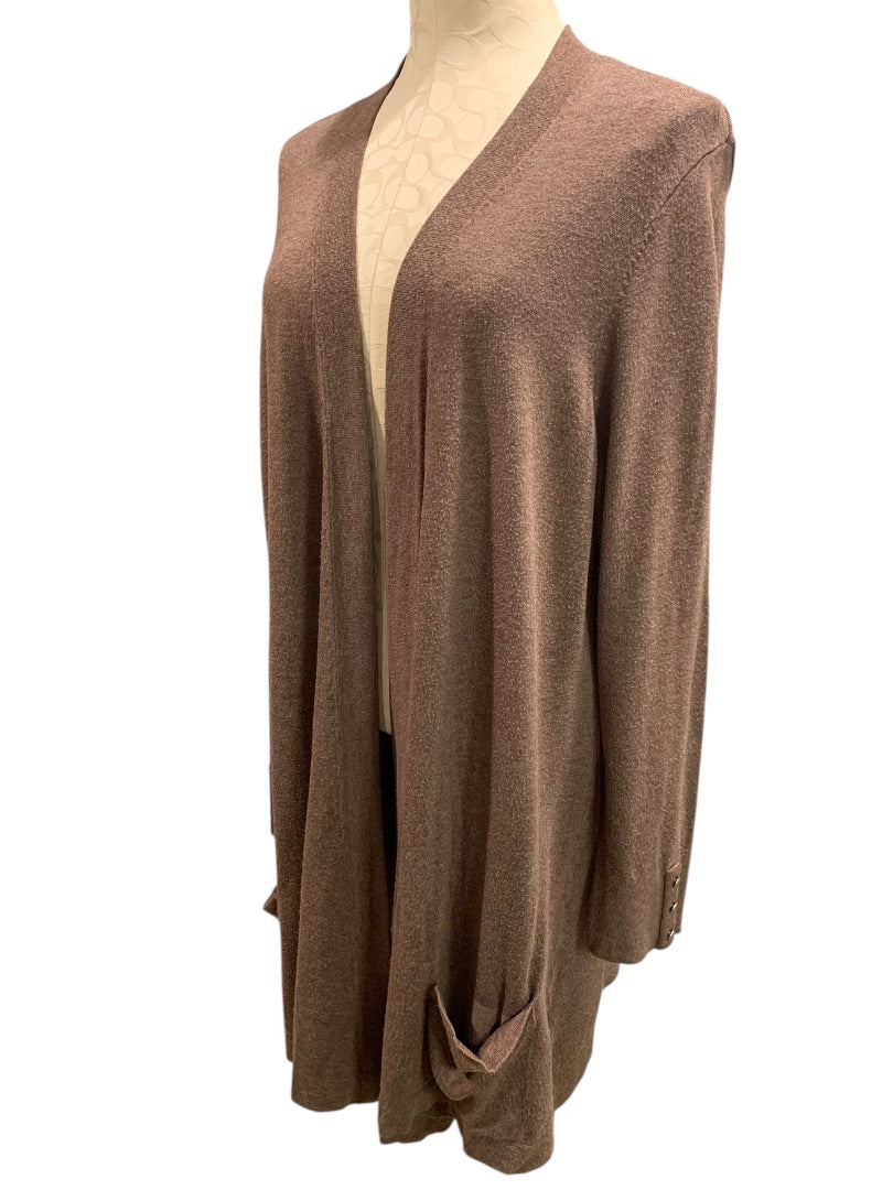 2X Roz & Ali Womens Long Tunic Cardigan Sweater Brown Pockets