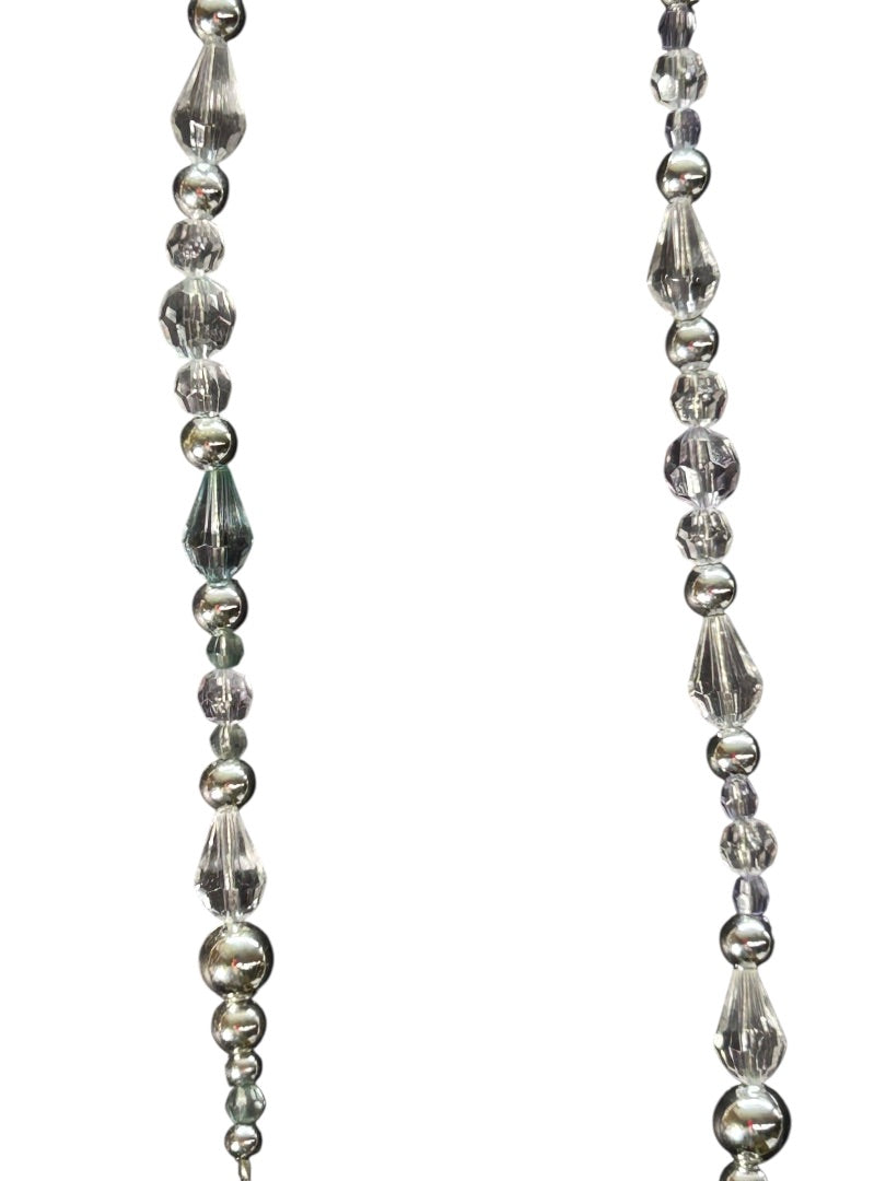 Two Wire Acrylic Beaded Haning Prisms Clear Teal Silvertone 14.5 Inch