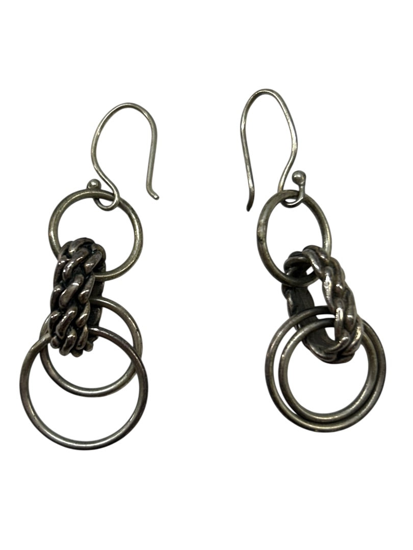 Silvertone Pierced Fish Hook Earrings Circles 1.5" Drop Dangle