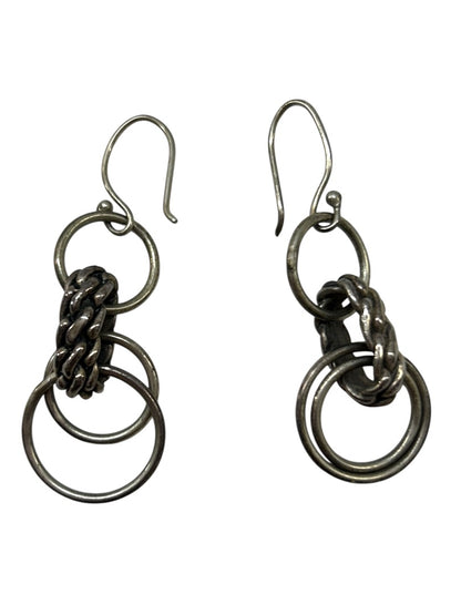 Silvertone Pierced Fish Hook Earrings Circles 1.5" Drop Dangle