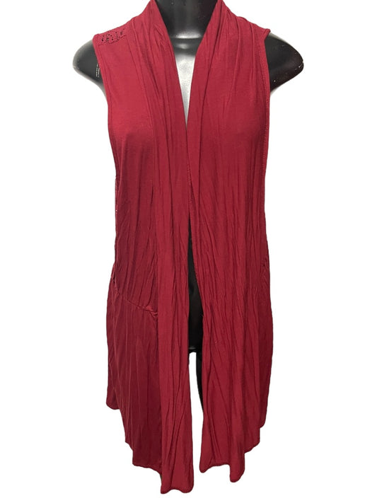 XL Coldwater Creek Womens Burgundy Open Vest Tunic Lace Detail