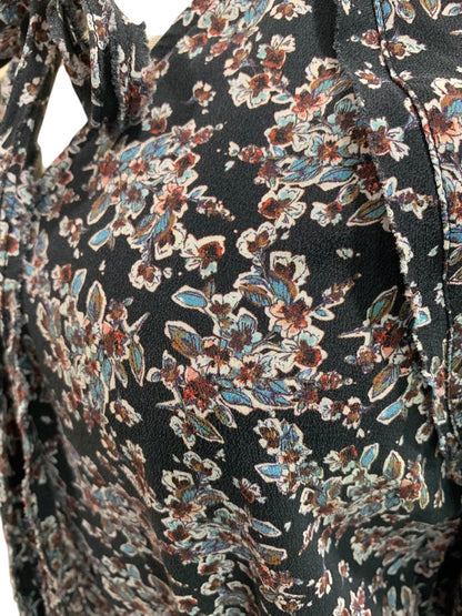 Small Dolce Vita Silk Floral Print Long Sleeve Dress V-Neck Tie Pockets