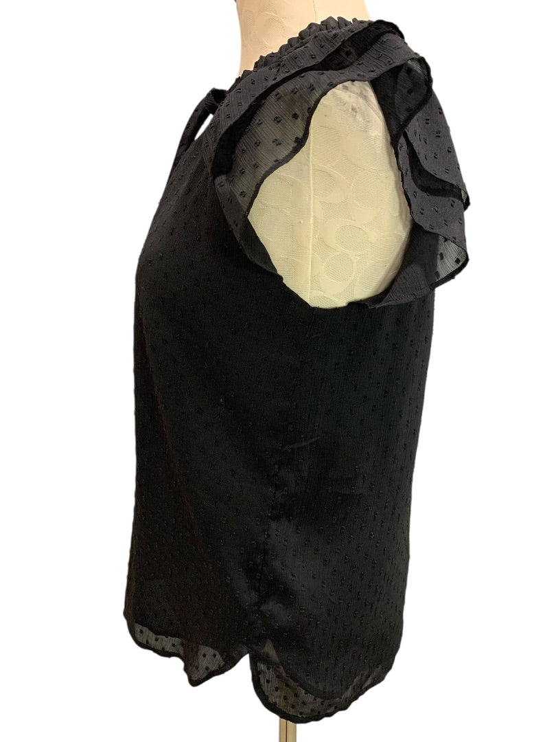 XS Loft Womens Sheer Black Swiss Dot Blouse Shirt