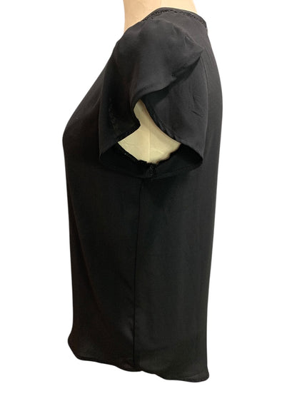 XS Loft Womens Black Short Sleeve Blouse Slightly Sheer Button Back