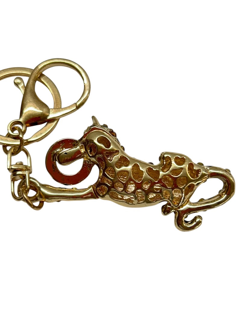Goldtone Effy Panther Keychain Keyring Bag Clip Rhinestones 5"