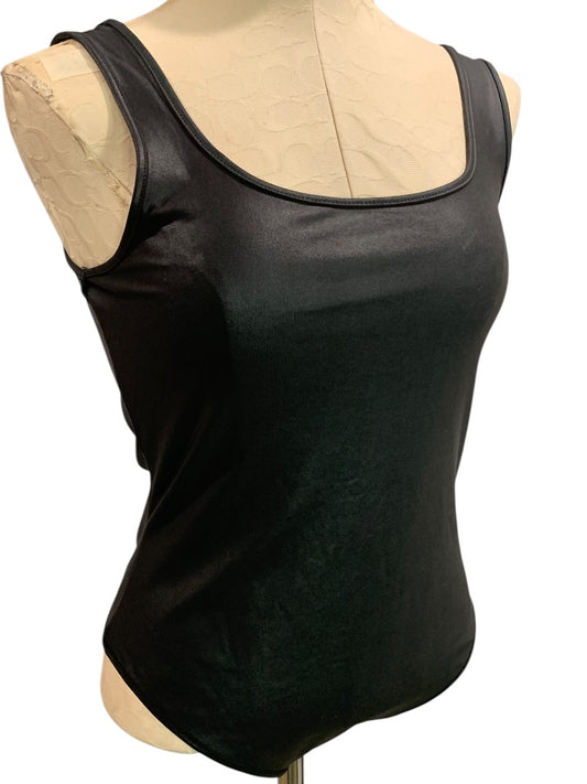 Medium Iris Womens Black Coated Bodysuit Sleeveless Scoop Neck