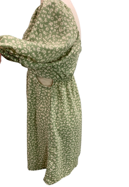 Small Altar'd State Off Shoulder Dress Pullover Green Floral Print Waist Cut Out