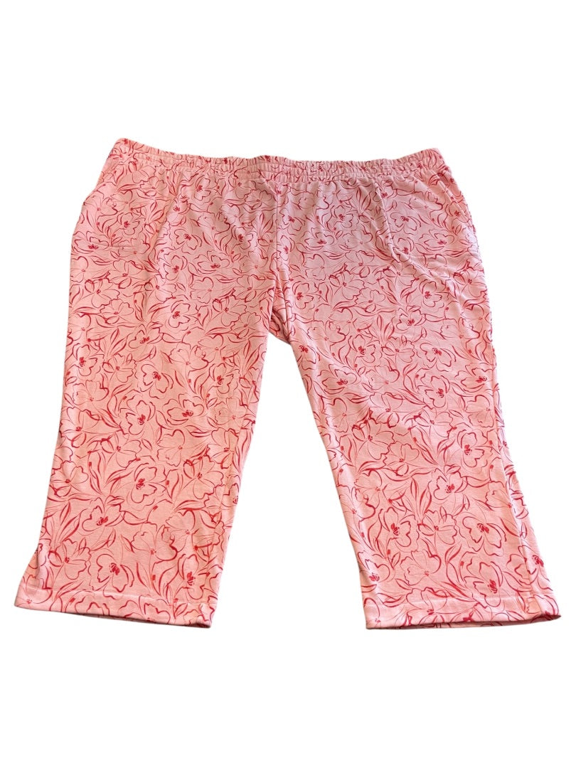 5X Any Body Elastic Waist Floral Knit Pants Pockets Pink Womens New