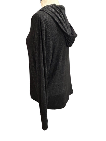 Large Market & Spruce Pullover Hoodie Soft Knit Lace Up Neckline Charcoal