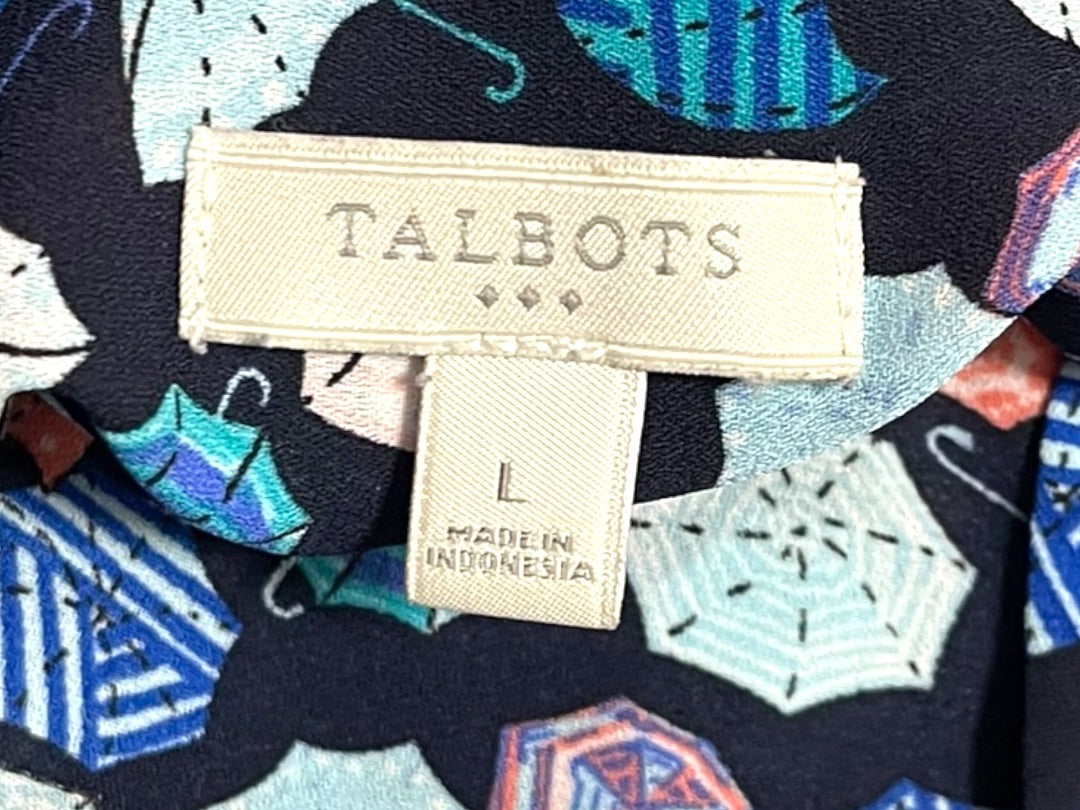 Large Talbots Button Up Collared Sleeveless Umbrella Patterned Shirt