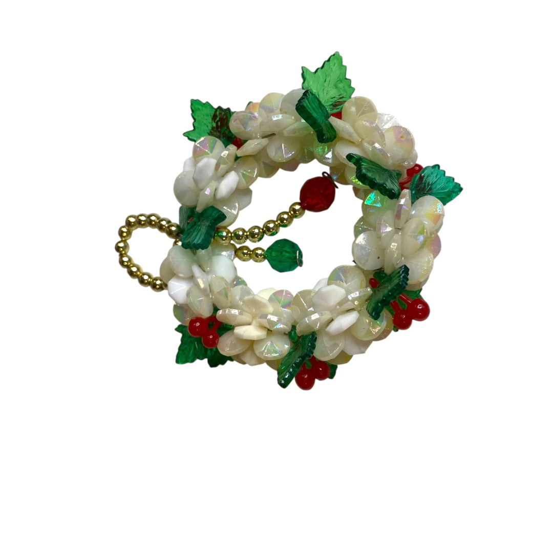 Vintage Beaded Handmade Ornament Holiday Wreath 2"Diameter