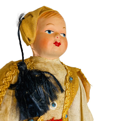 Vintage Folk Art Doll 1940s Man Boy Greek 9" Papier Mache