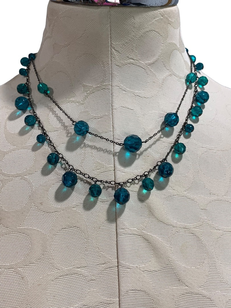 Express Pewter Color Teal Beaded Double Strand Necklace 18 Inch