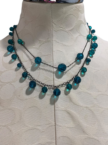 Express Pewter Color Teal Beaded Double Strand Necklace 18 Inch
