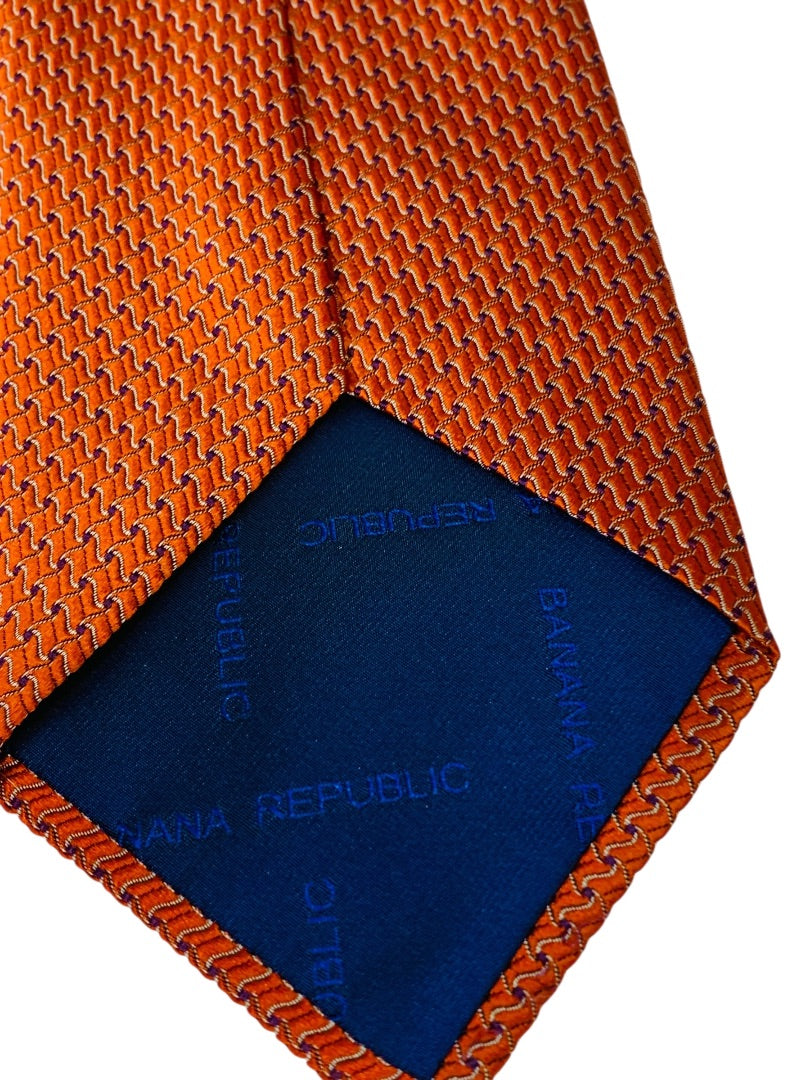 Banana Republic Mens Woven Silk Necktie Tie Orange Black 3.75" Width 58" Length