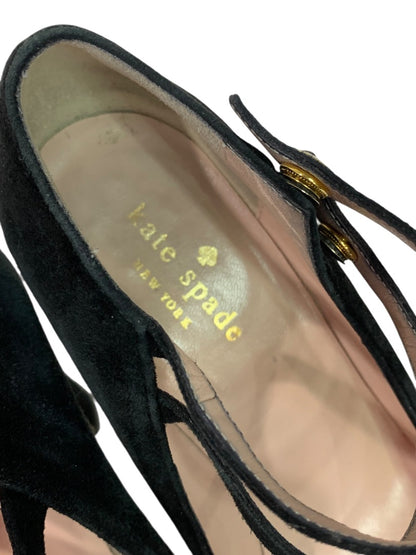 Size 7 Kate Spade Nara Double Strap 4.5" Heel Shoes Black Suede