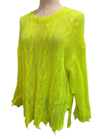 Medium Anthropologie The Posey Stitchy Womens Distressed Neon Sweater