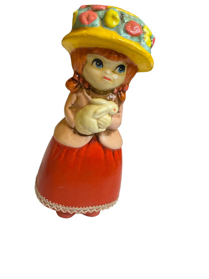 Vintage Napco Japan Papier Mache Girl Bunny Figurine M-8364 6"