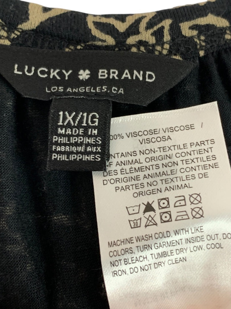 1X Lucky Brand Black Tan Print Womens Tunic Top Boho Top