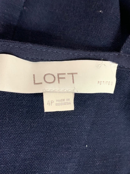 Size 4P Loft Navy Blue Belted Dress Sleeveless Back Zip Linen Blend