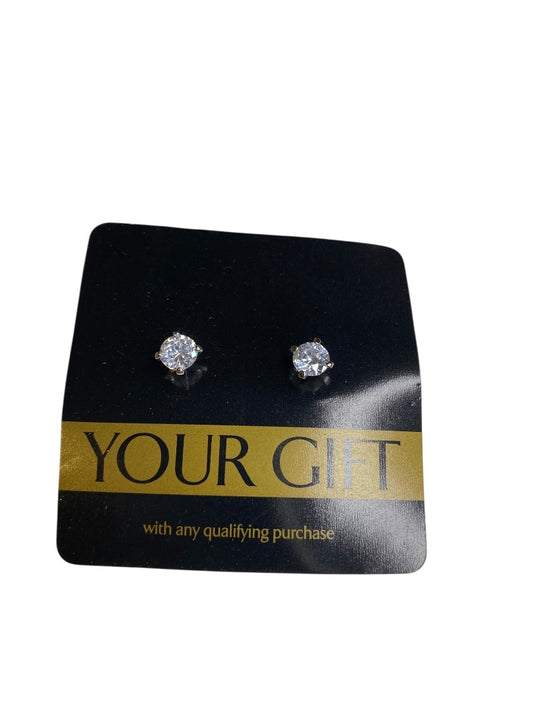 Cubic Zirconia Silvertone Pierced  Post Earrings 7mm New